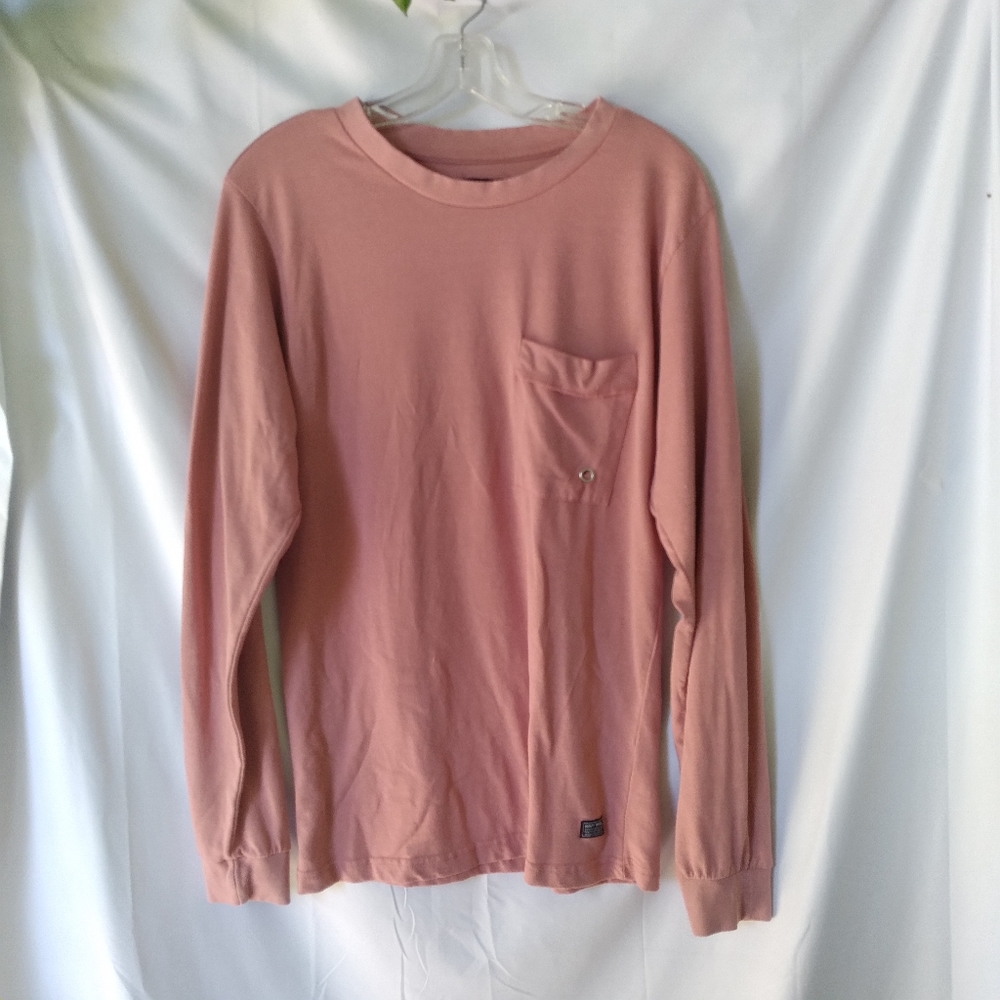 Navy Yard Shirt Womens Size L Long Sleeve Salmon Color Front Pocket